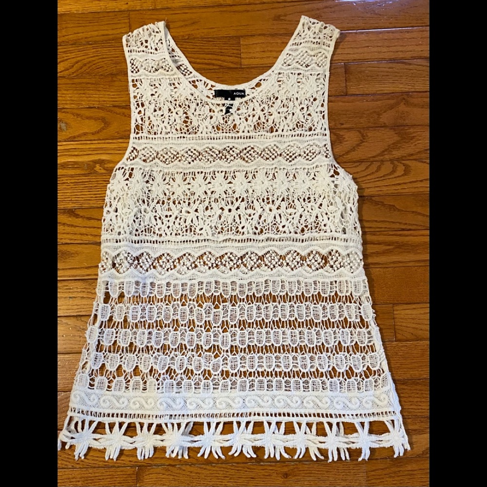 Aqua Off White Sleeveless Lace Top Size Small